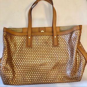 👜 A BELLUCCI Italian laser cut leather gold tote